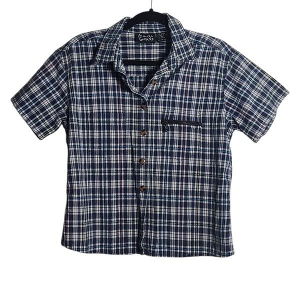 Lemon Grass Tops - LEMON GRASS Short Sleeve Flannel Multi Color Casual Button Down Shirt Size Large